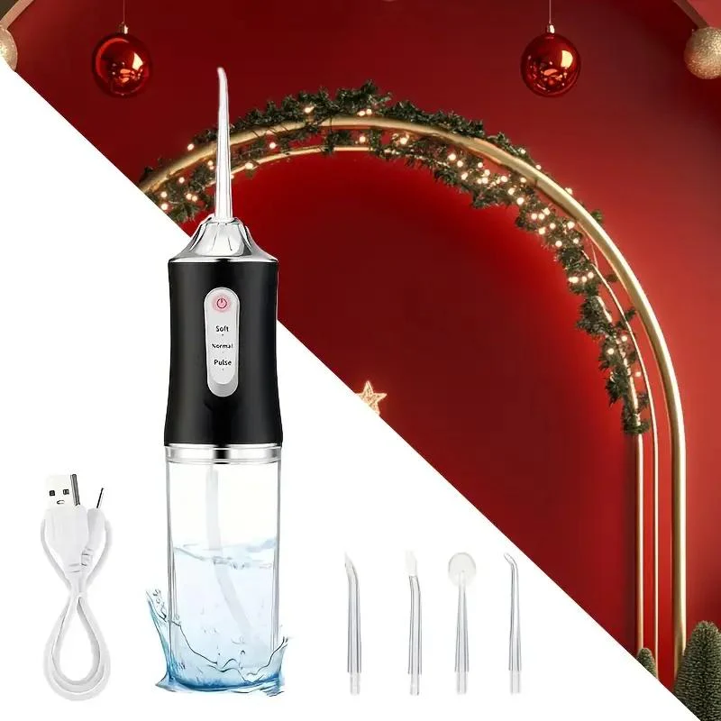 Rechargeable Electric Plaque Cleaner & Flosser with 4 Nozzles