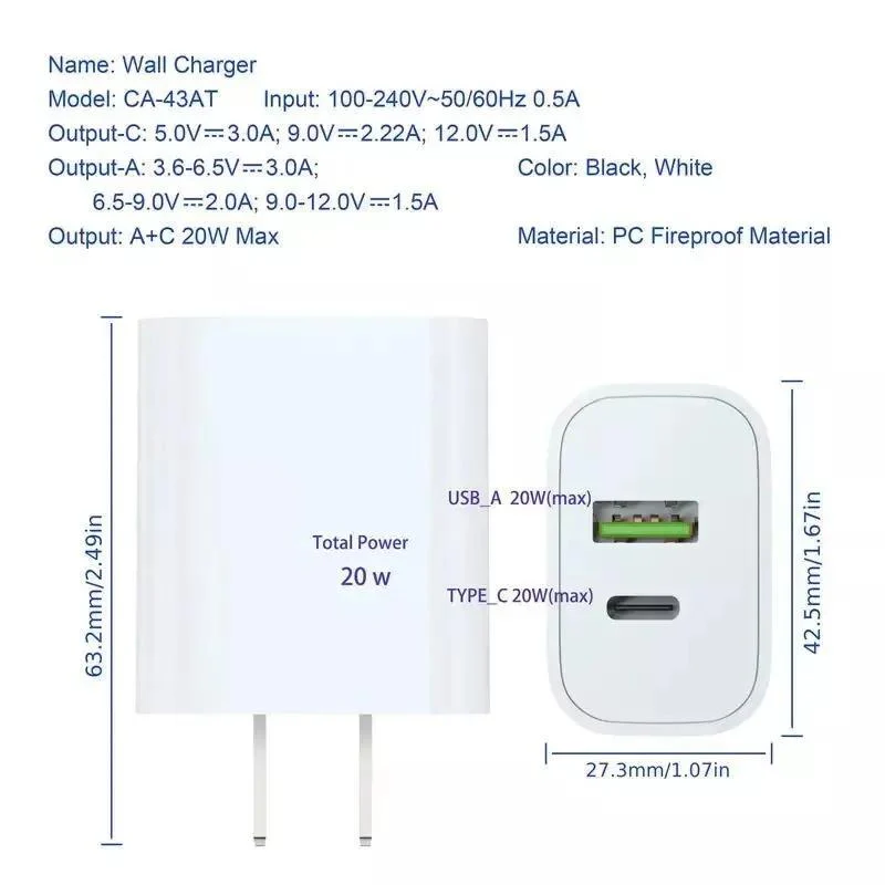 PD 20W Fast Charger USB-C Quick Charger for iPhone 14/13/12/11/XR/8