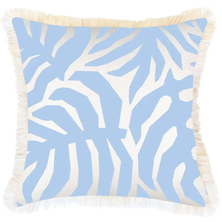 Cushion Cover-Coastal Fringe-Casa Palms Blue White-45cm x 45cm