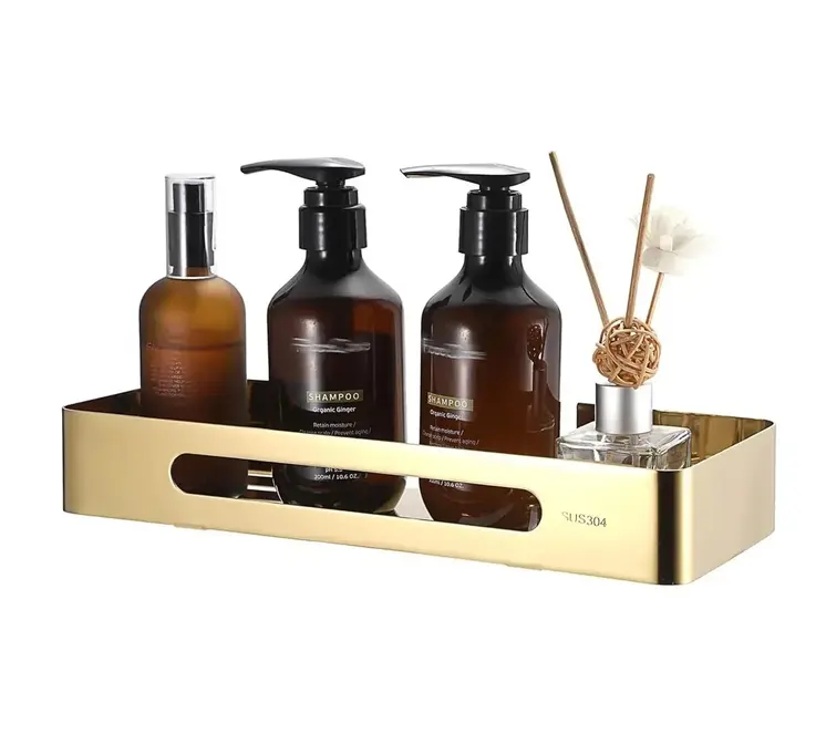 Square Stainless Steel Wall Storage Shelf (Gold)