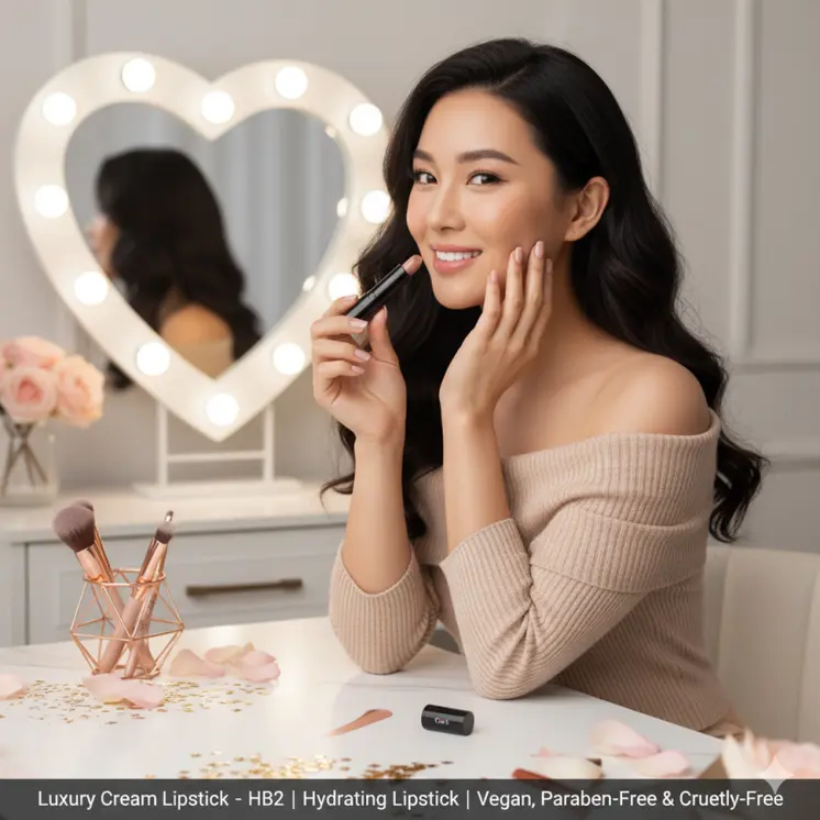 Luxury Cream Lipstick – Next to Nude – HB2 Hydrating Nude Lipstick | Vegan, Paraben-Free & Cruelty-Free