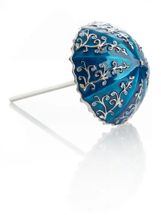 Blue Umbrella Trinket Box Handmade with Swarovski Crystals