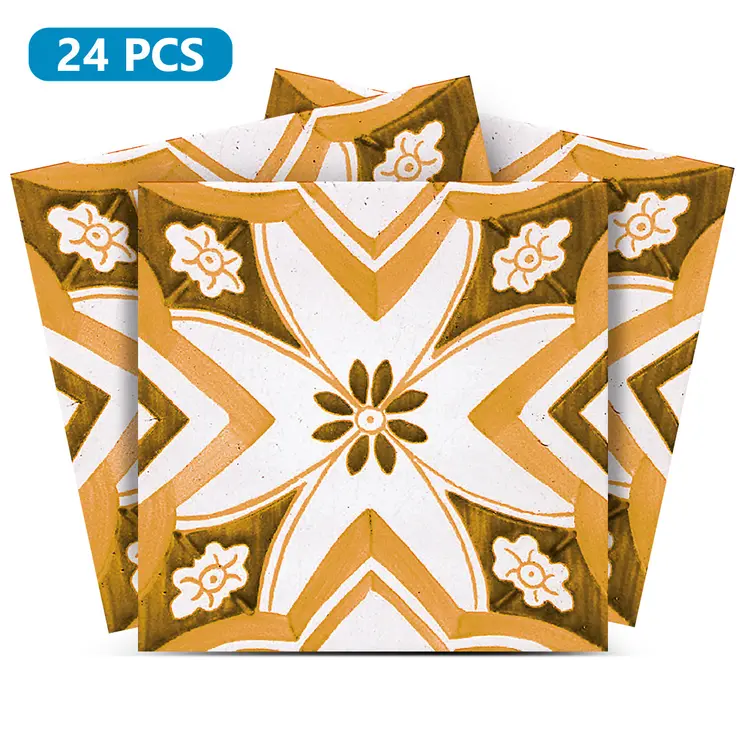 White and Orange Beautiful Backsplash Retro pattern tile stickers Model – V33